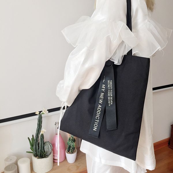 

fashion casual ladies canvas shoulder bag canvas ribbon casual tote simple shopping bags wild student literary handbags
