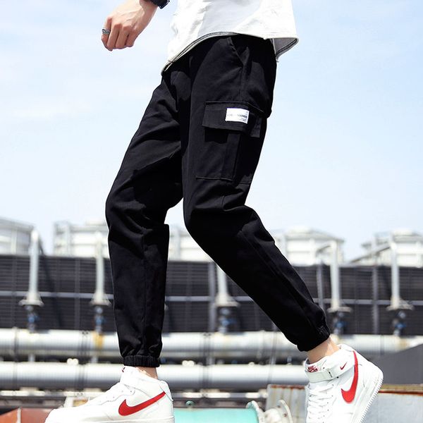 

men cargo pants 2020 new spring and autumn trend pockets letter male ankle-length pants korean style black n54