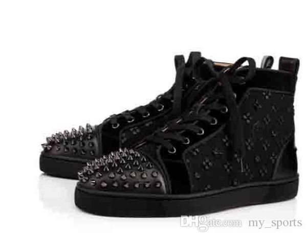 

2018 new arrive studded toe black suede sneakers red bottom men spikes shoes orlato men's flat highlace-up men quality