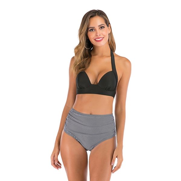 

new bandage bikinis women women plus size bandage print bra bikini split body high cut swimsuit beachwear suit swimwear #5#310, White;black