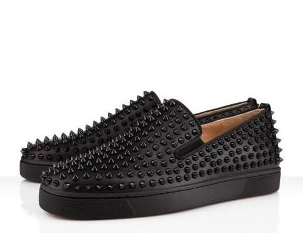

designs fashion spike loafer dress shoes red bottom sneaker luxury party wedding shoes genuine leather spikes lace-up casual shoes, Black