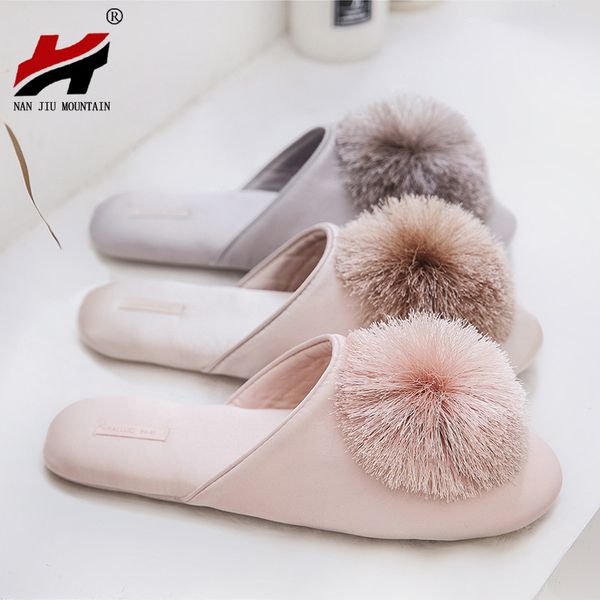 

nan jiu mountain mute slippers women's home slippers spring and autumn new products silky fringe indoor anti-slip floor slippers y20070, Black