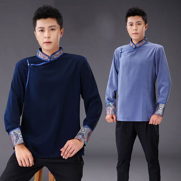 

male mongolia costume ethnic living clothing national clothes spring autumn long sleeve traditional tang suit style for men, Red