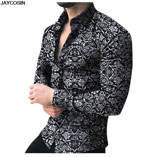 

klv blouse summer fashion men's casual printed floral long sleeve button blouse cloth casual collar male 9515, White;black