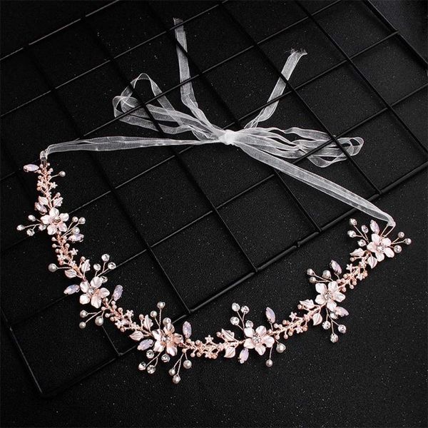 

rose gold hair jewelry shiny pearl crystal flower tiara headbands handmade bridal hair bands wedding party accessories, Slivery;white