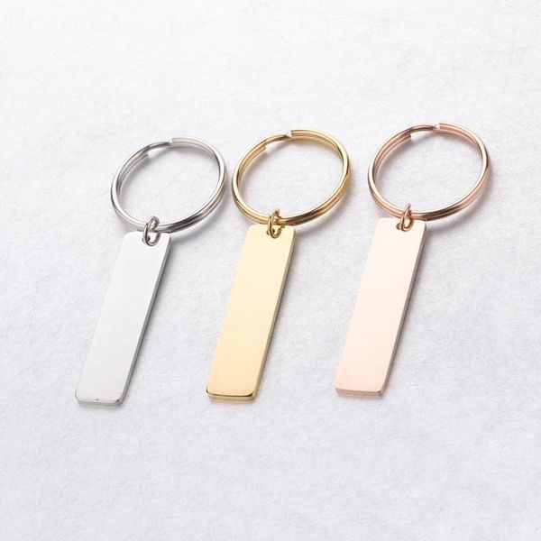 

keychain stainless steel blank for blank rectangle metal keychains key ring mirror polished 10pcs, Silver