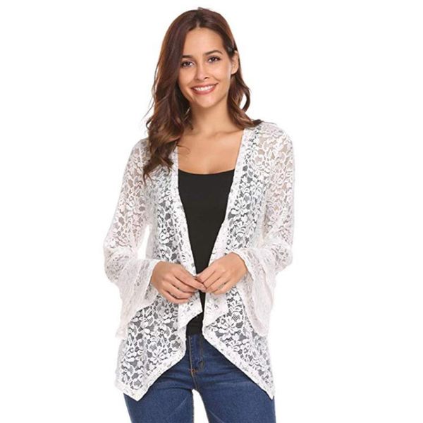 

2020 new spring cardigan lace outside cardigan hollow out plus size shawl summer sun protection coat, Black;brown