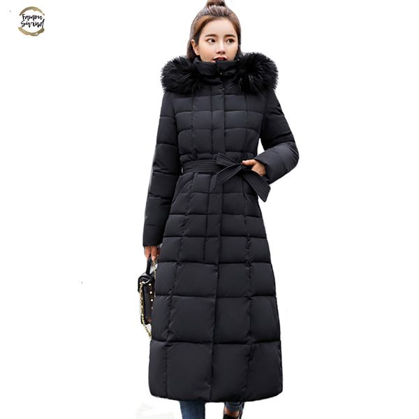 

high 2019 quality fur collar women long winter coat female warm wadded jacket womens outerwear parka casaco feminino inverno, Black