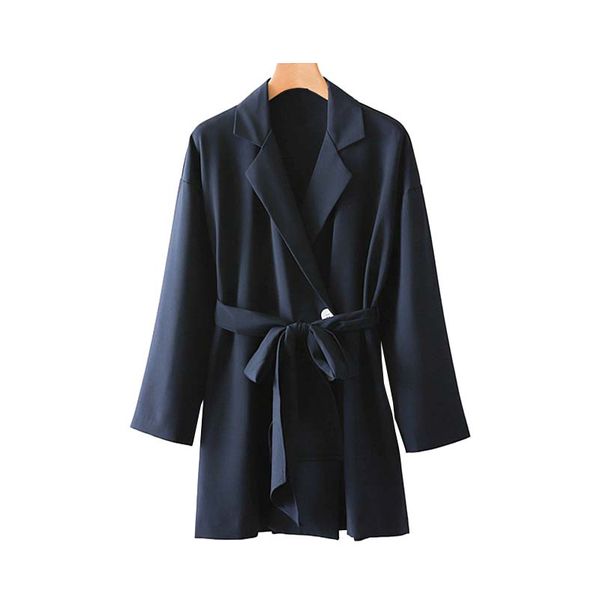 

vintage stylish bow tie sashes trench coat women 2019 fashion lapel collar long sleeve pockets outerwear casual ropa mujer, Tan;black