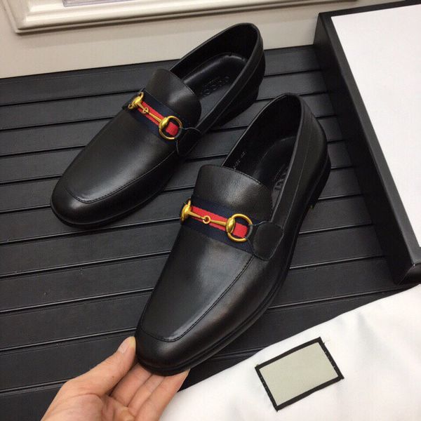 

new designer mens dress shoes leather metal snap peas wedding shoes fashion flats driving shoes size 38-45, Black