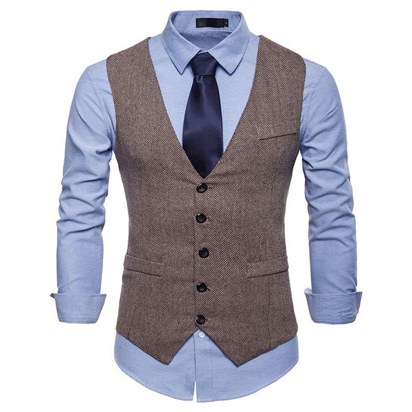 

fashion kahki tweed suit vest men 2019 brand new herringbone tweed vest waistcoat men business casual social chaleco hombre, Black;white