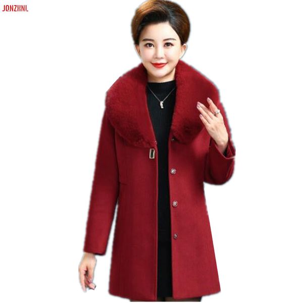 

autumn winter middle-aged women's woolen coat elegant solid color warm slim jacket large size fashion woolen overcoat as835, Black