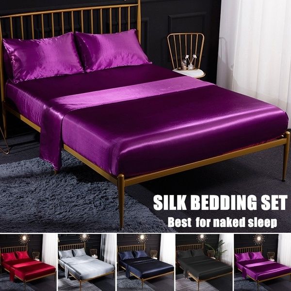 

Sumptuous Satin Silk Bedding: urious Reversible Hypoallergenic Sheet Set (Twin/Full/Queen, Black