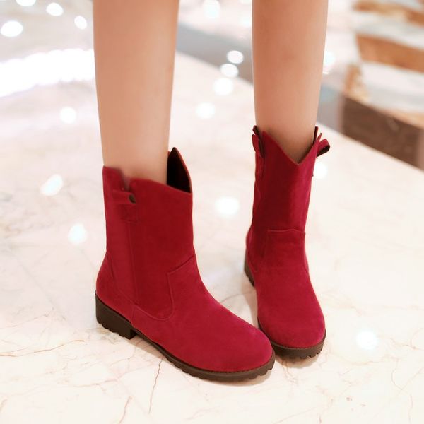 

big size 9 10 11 12 boots women shoes ankle boots for women ladies sleeve round head square heel, Black