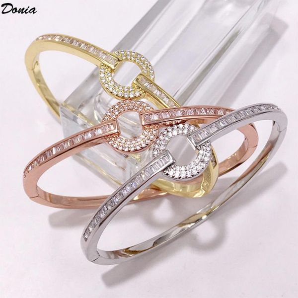 

donia jewelry tri color electroplated exaggerated circle miniature inlaid with diamond ring copper bracelet personalized designer bracelet, Black