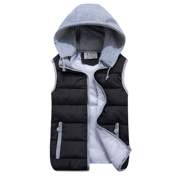 

2019 women autumn casual short jacket winter vest pink black warm cotton wadded hooded with zipper waistcoat plus size 3xl, Black;white