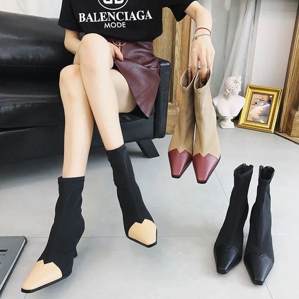

elastic hosiery boots, women's autumn 2019, new pointed heels, thin heels, Black