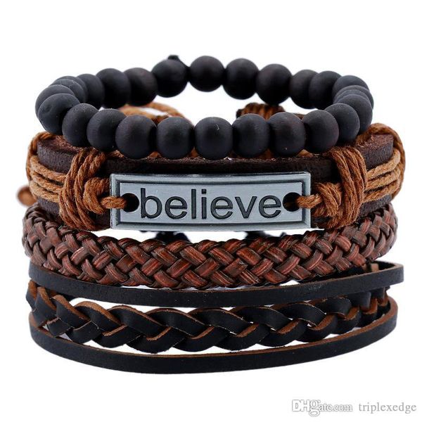 

vintage handmade feather multilayer leather bracelet sets men fashion braiding coffee rope wrap bracelets & bangles male gift, Golden;silver