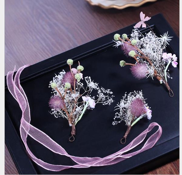 

korean bride's hairband with celestial dried flowers for marriage, Slivery;golden
