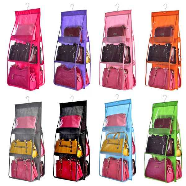 

6 pocket hanging bag organizer wardrobe transparent storage bags for handbag closet shoes organizer door wall clear sundry pouch