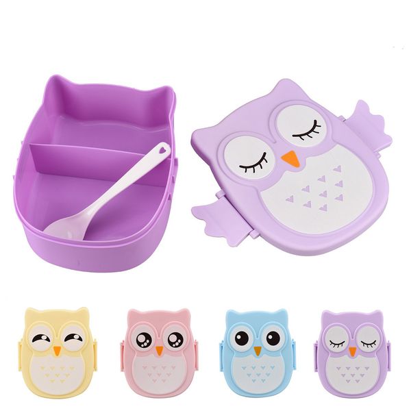

20# lunch box cute cartoon owl food container storage boxes portable kids student bento box with compartments case