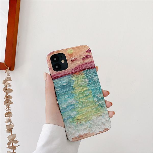

imd p frame gouache watercolor abstract painting beach sunset mobile phone case cover for iphone 11 pro max 7 8 plus x xr