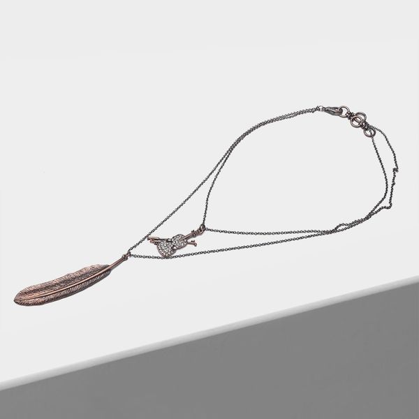 

amorita boutique violin and feather pendant design vintage necklace, Silver