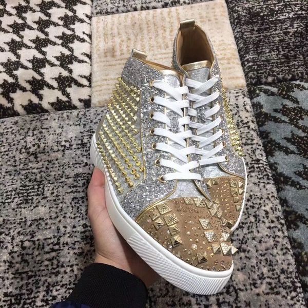 

high sneakers shoes designer brand golden studs red bottoms shoes women,men lace up outdoor casual,walking,sports, Black