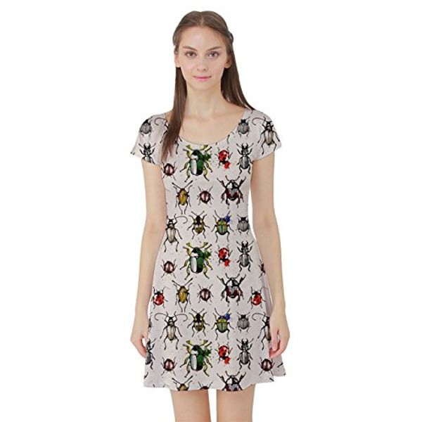 

cowcow womens watercolor beetles short sleeve skater dress, Black;gray