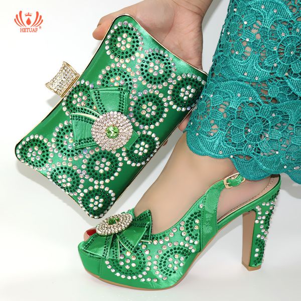 

2019 italian women green color fashion party shoes african ladies good quality soft bottom wedding shoes and bags set high heels, Black