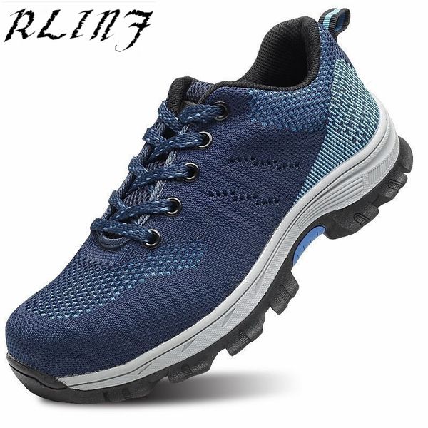 

rlinf big size 45 breathable mesh ankle boots steel toe cap to prevent puncture, Black