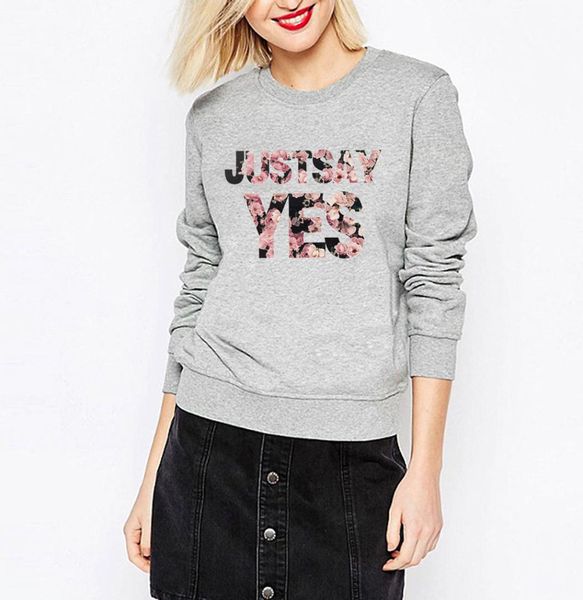 

harajuku long sleeve hip-hop sweatshirts new arrival women fleece tracksuits just say yes letters print hoodies for lady 2019, Black