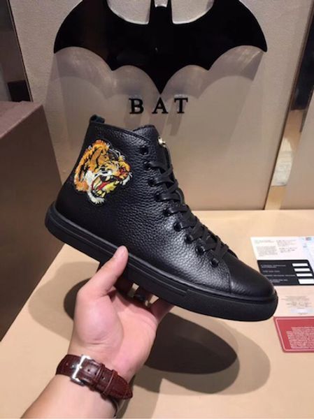 

men designer sneakers high-sneaker printed genuine leather boots with angry cat tiger dragon sneaker for men women 35-45 01, Black