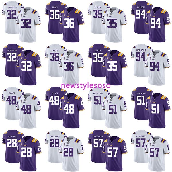 

2019 ncaa футбол lsu тигры 32 клайд эдвардса-helaire 36 коул трейси 35 damone кларк 94 даниэлла хантер 48 dantrieze скотт трикотажных издели, Black;red