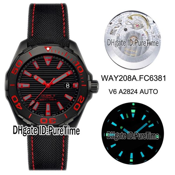 

new v6f eta a2824 automatic mens watch all black ceramic bezel texture dial red stick markers black nylon edition puretime c03, Slivery;brown