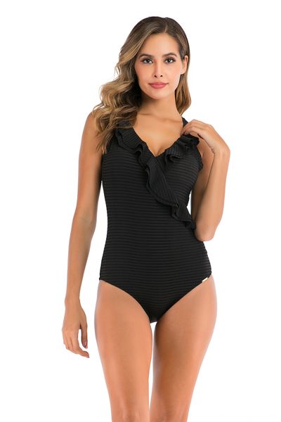

2020 one-piece female slim and conservative flounces 2020 one-piece swimsuit female slim and conservative swimsuit flounces, White;black