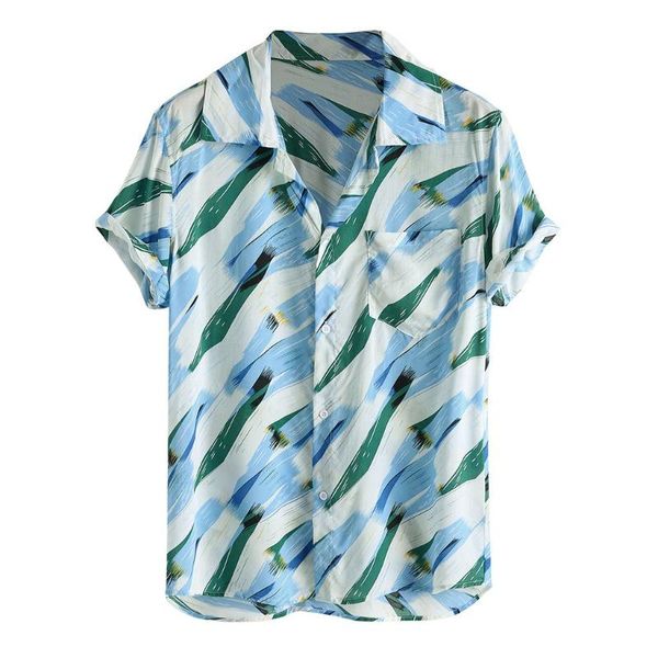 

chamsgend short sleeve male shirt cotton men's blouse printed hawaiian shirt loose beachwear short sleeve casual buttons, White;black