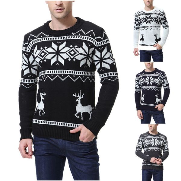 

весна и осень новый мужской олень печати трикотаж мода водолазка джокер пуловер --46, White;black