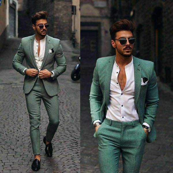 Abiti da sposo invernali verdi Slim Fit One Button Risvolto con visiera Smoking formale da uomo d'affari Prom Blazer da uomo migliore (giacca + pantaloni)