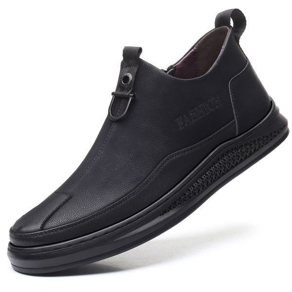 

2019 men's cow leather shoes fashion leisure leather shoes anti slip new autumn young street cowhide zipper, Black