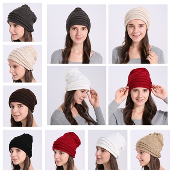 

elastic knitted beanie hat pure color warm wool cap triangle diamond lattice cap men and women in autumn and winter ski hat t2c5091