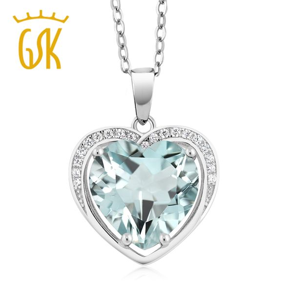 

gemstoneking 925 sterling silver gemstone fine jewelry heart shape simulated aquamarine pendant necklace for women