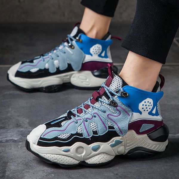 

2019 new fashion brand walking breathable footwear shoes boys lace up men casual increase shoes male trainers e21-51, Black