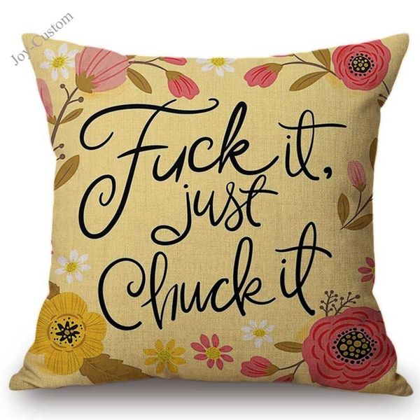

18" yellow pink floral ironic letter home decorative pillowcase four letter word self mockery cynic cotton linen cushion cover