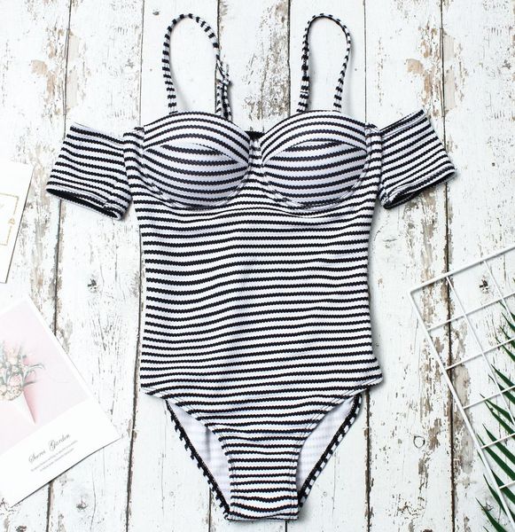 

swimsuit off shoulder stripe women's swimsuits swimwear one piece swimming suit for women beachwear push up bathing suit 2019, White;black