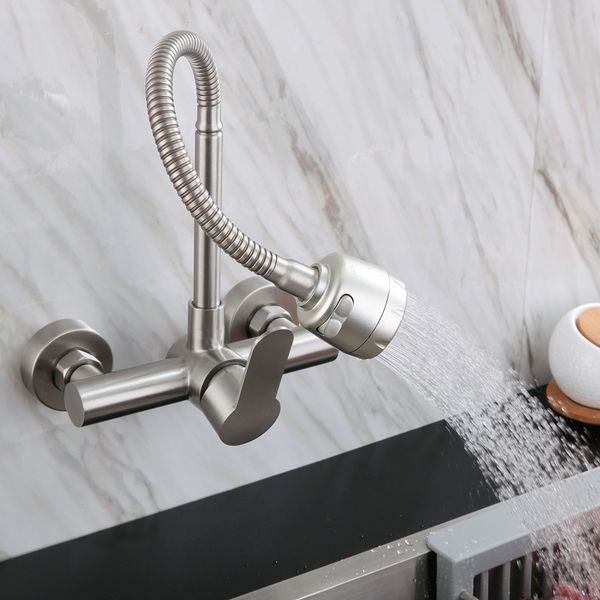 

304 stainless steel wall mounted kitchen faucet shower foaming one key switch faucet mop pool balcony garden universal and cold water taps l