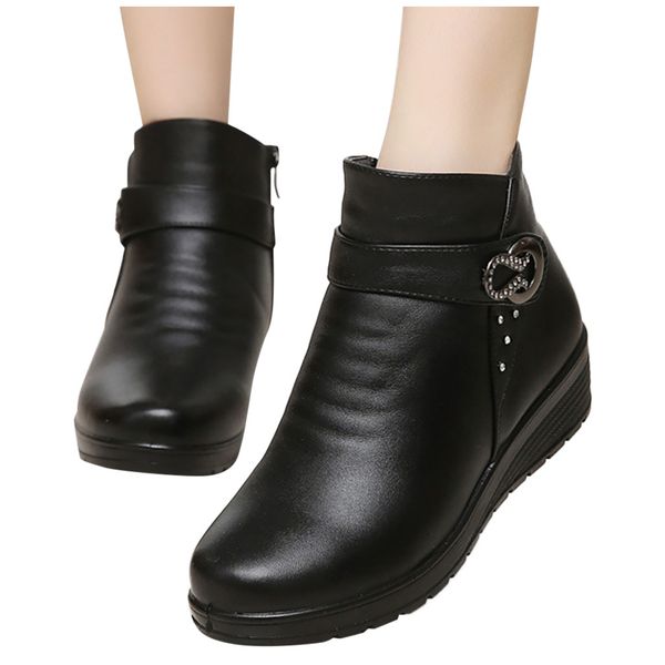 

platform booties autumn winter women fashion wedge cotton thickening short boots ladies warm snow shoes botas mujer footwear, Black