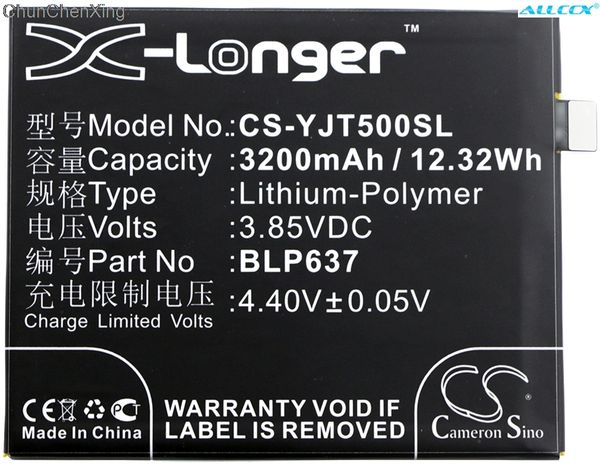 

cameron sino 3200mah battery blp637 for oneplus 5, 5 dual sim, a5000