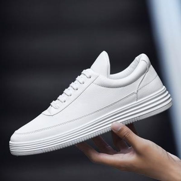 

fashion casual leather flat shoes lace-up low spring autumn white male sneakers tenis masculino adulto, Black
