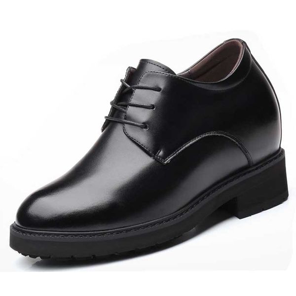 

high elevator shoes men's split leather height increasing casual business shoes hidden wedge heel male wedding shoes, Black